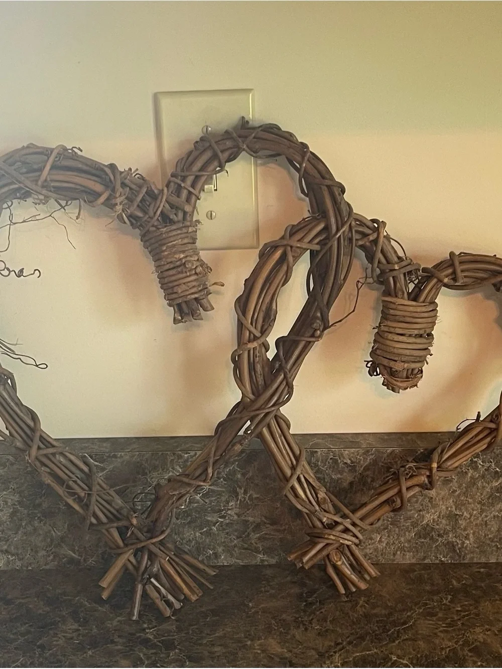 2 Vintage Grapevine Twig Heart Shaped Wall Hangings Primitive Rustic Country